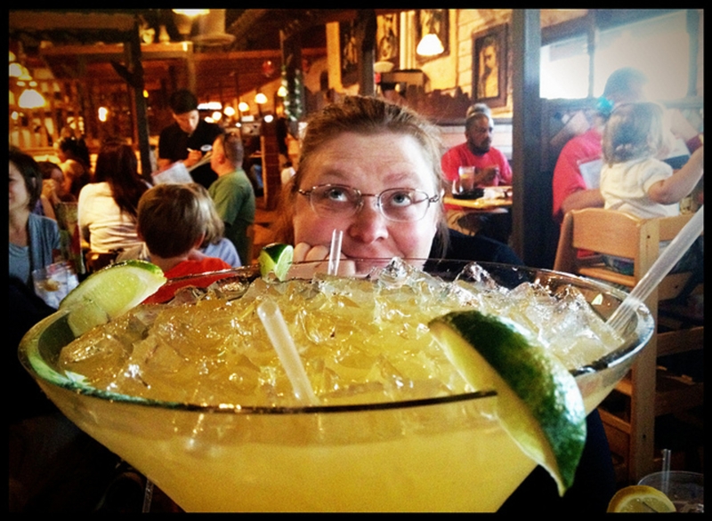 Oversized Margarita Bowl in Cozy Restaurant Setting