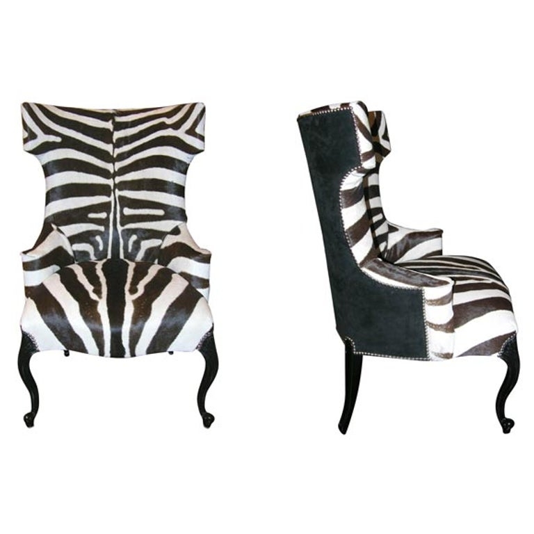 Pair of Custom Zebra Hammerhead Accent Chairs