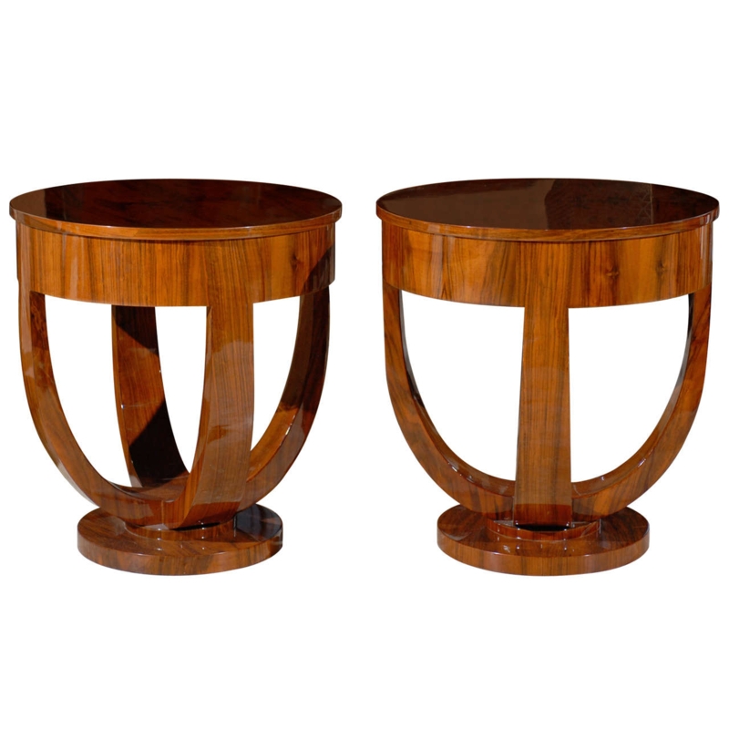 Pair of Round Art Deco Walnut Side Tables
