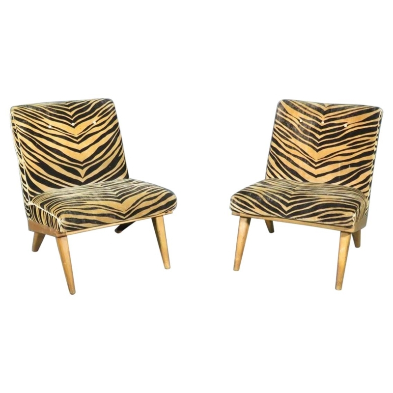 Pair of Zebra Print Cowhide Accent Chairs