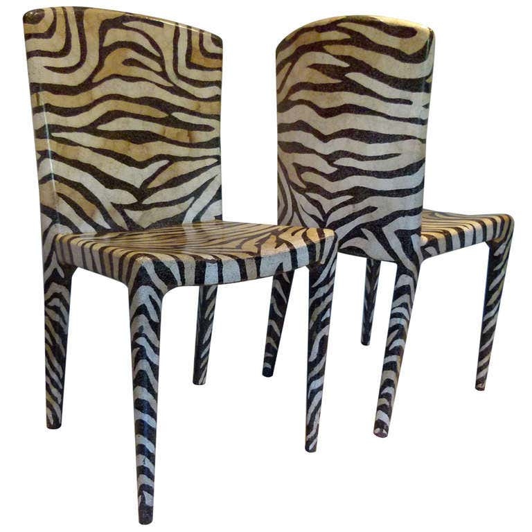 Pair of Zebra Print Maitland Smith Chairs