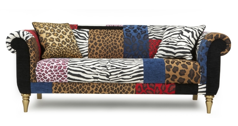 Patchwork Animal Print Sofa with Leopard and Zebra
