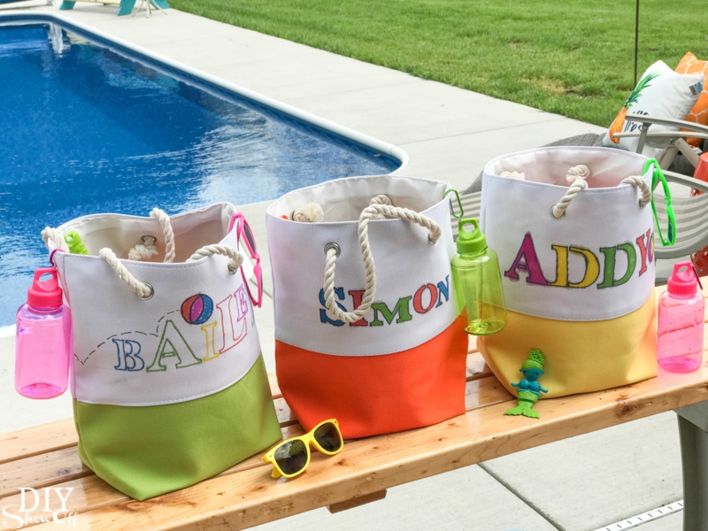 Personalized Pool Party Tote Bags with Colorful Names