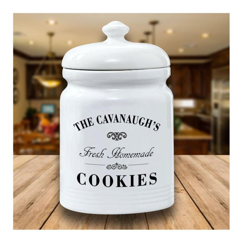 Personalized White Ceramic Cookie Jar for Kitchen