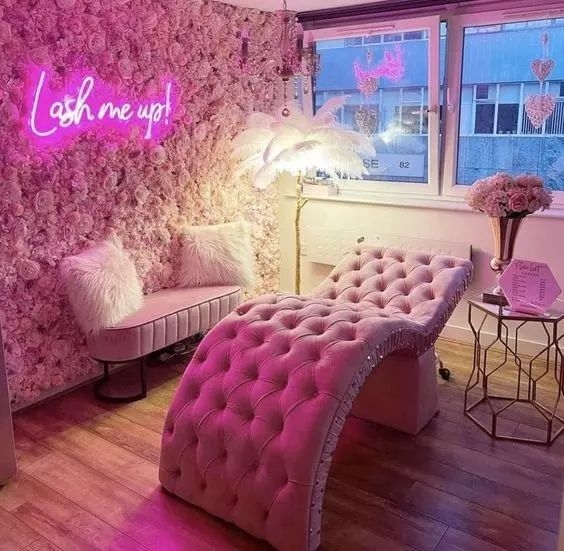 Pink Curved Beauty Bed in Esthetician Room