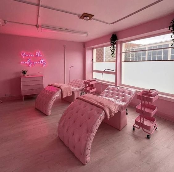 Pink Curved Lash Extension Beds in Modern Salon