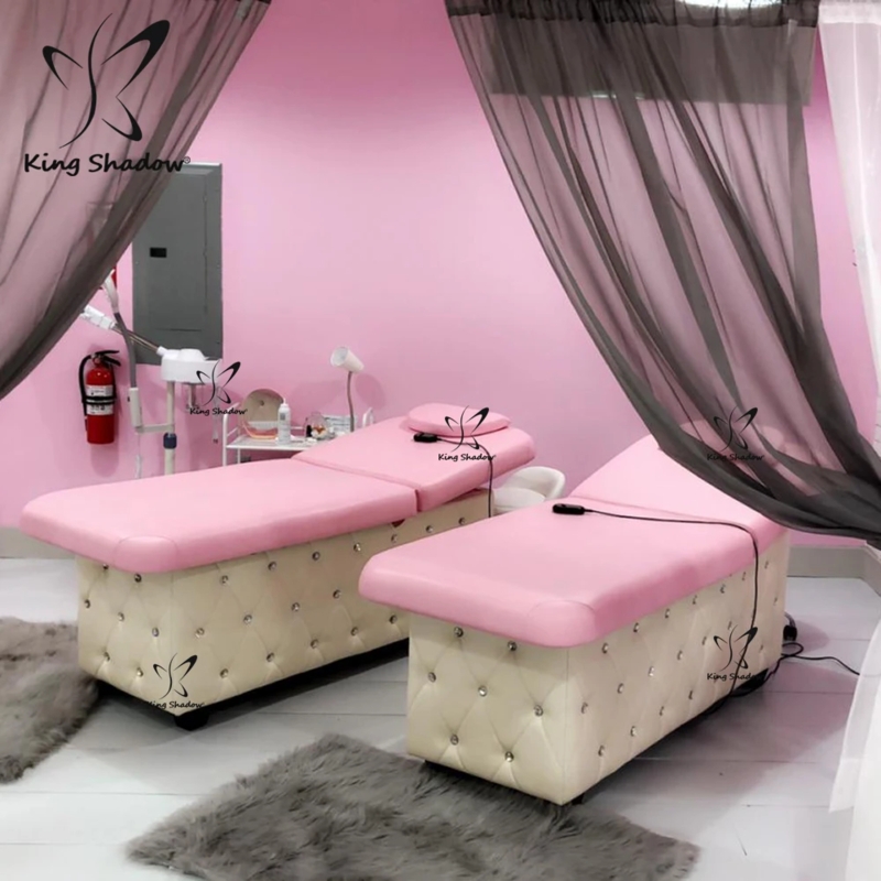 Pink Electric Lash Beds in Modern Beauty Salon