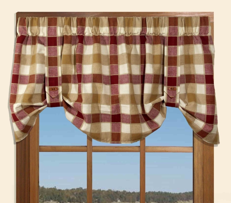 Plaid Country Style Curtains with Buttoned Valances