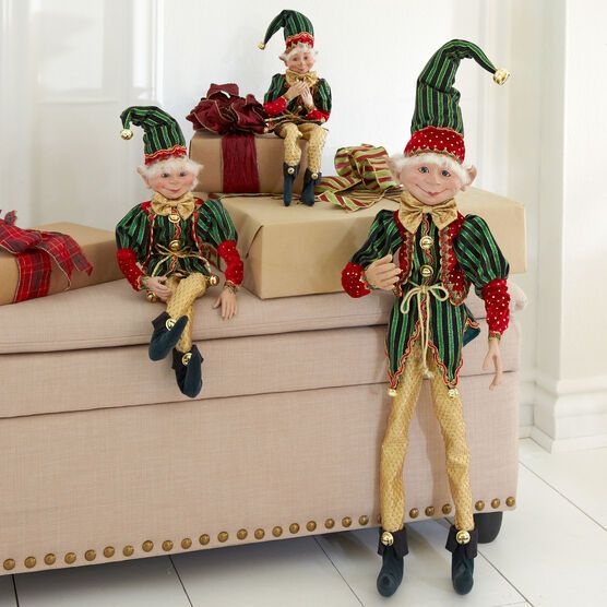 Posable Christmas Elf Dolls Decorating Sofa