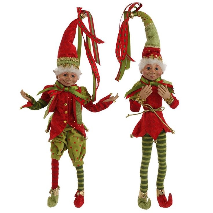 Poseable Red and Green Christmas Elves Decoration