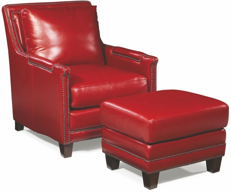 Prescott Red Leather Accent Chair with Ottoman