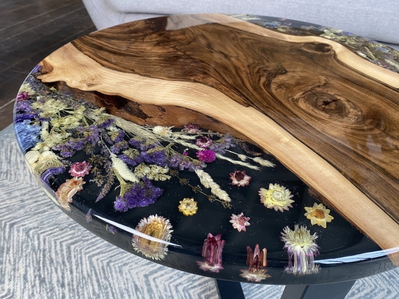 Pressed Flower Epoxy Resin Wood Coffee Table