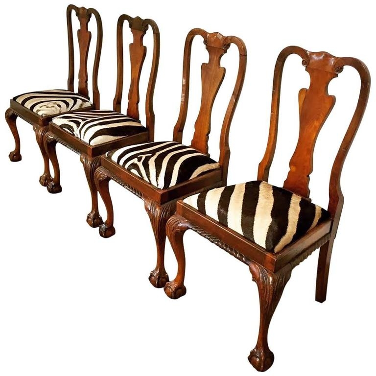 Queen Anne Style Dining Chairs with Zebra Upholstery