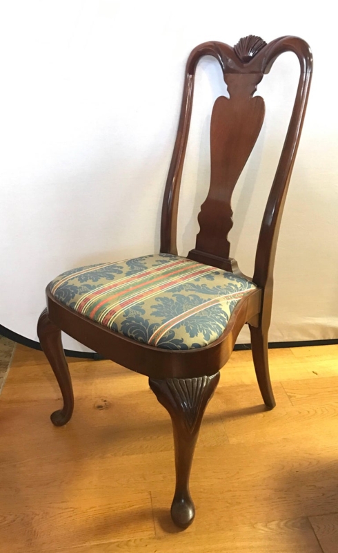 Queen Anne Style Mahogany Dining Chair with Patterned Upholstery