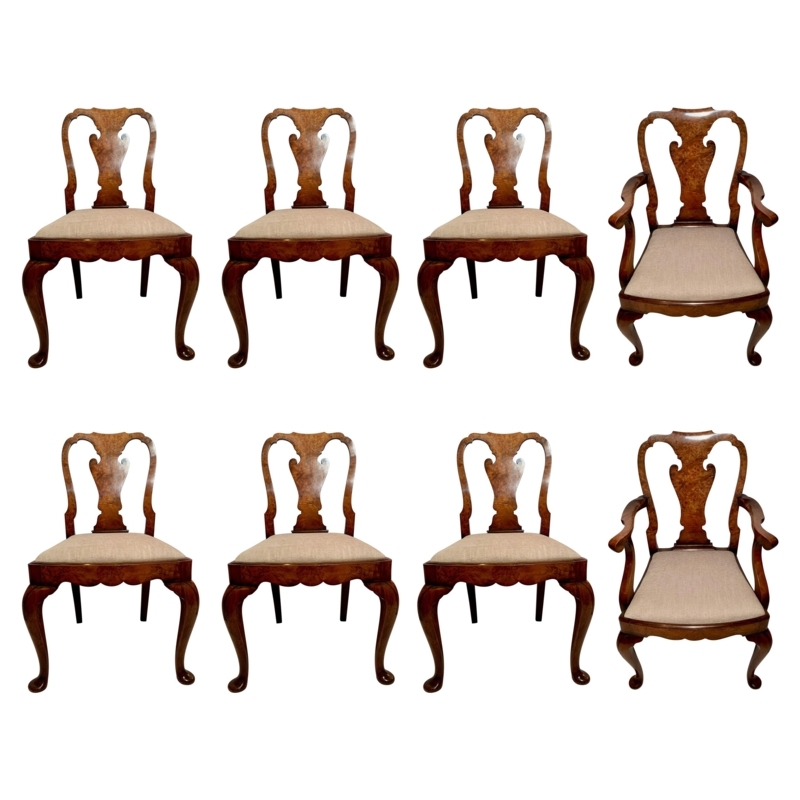 Queen Anne Style Walnut Dining Chairs Set of Eight