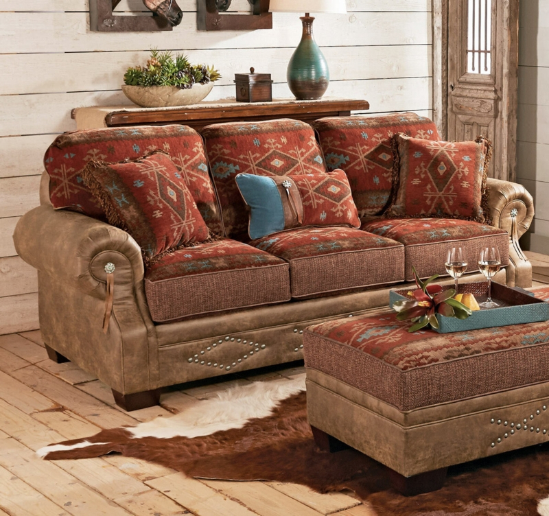 Ranchero Southwestern Sofa with Rustic Leather Accents
