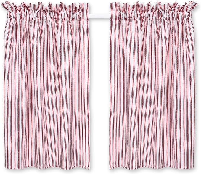 Red and White Ticking Stripe Cafe Curtains
