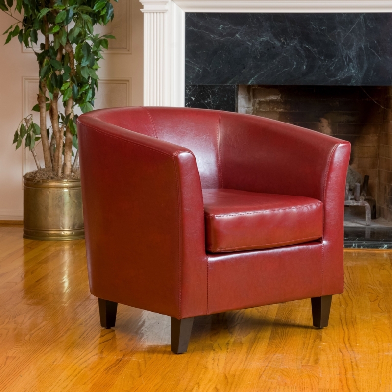 Red Leather Accent Chair in Classic Living Room