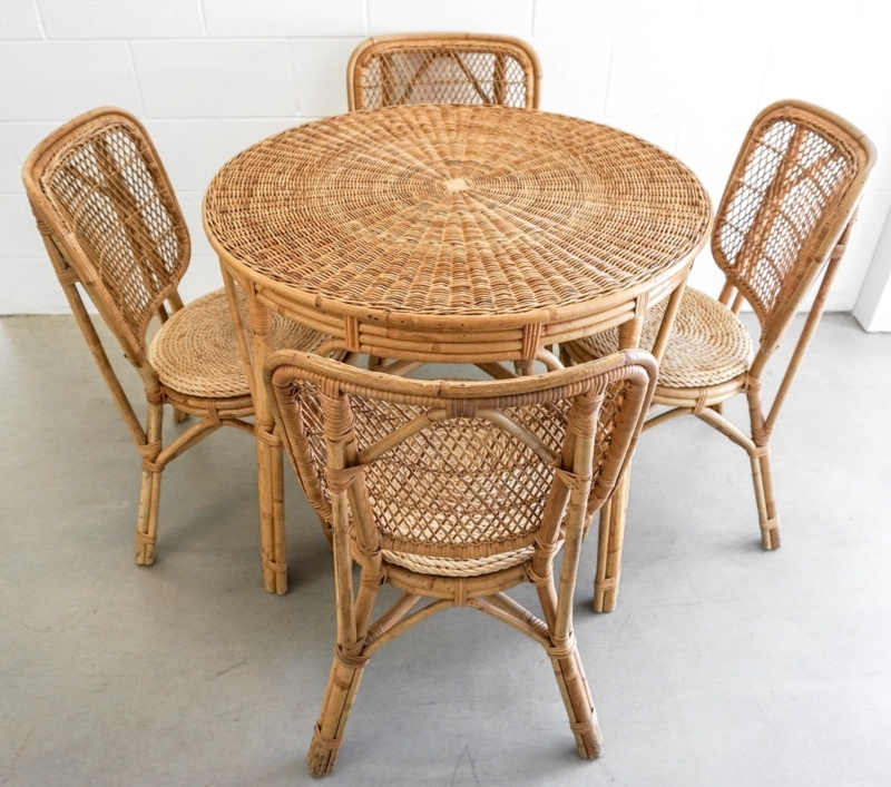 Round Bamboo Dining Table with Woven Chairs