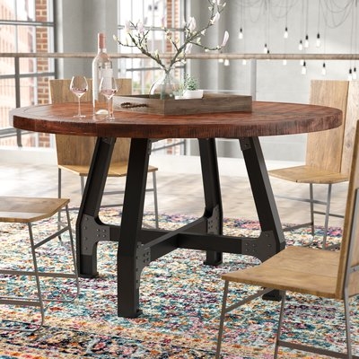 Round Industrial Wood Dining Table with Metal Legs