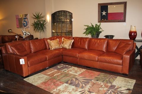 Rust Leather Sectional Sofa in Cozy Living Room