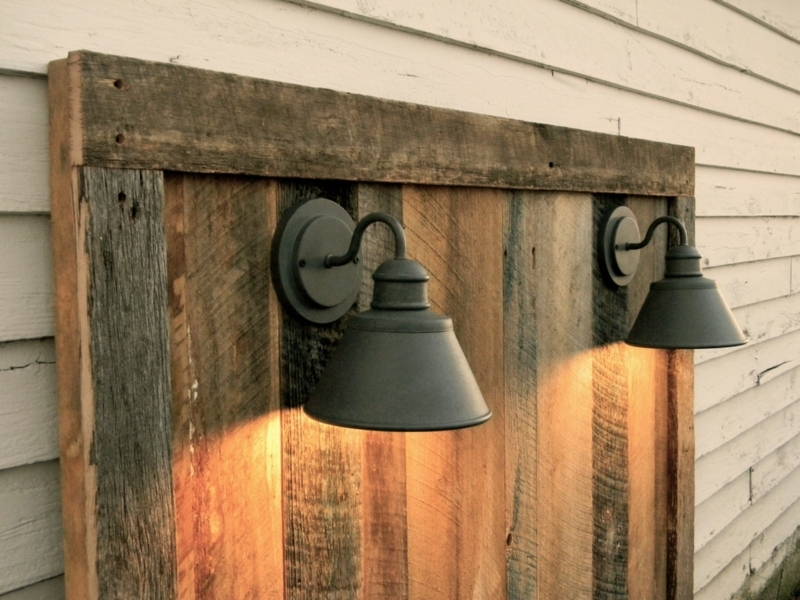 Rustic Barnwood Headboard with Industrial Lighting