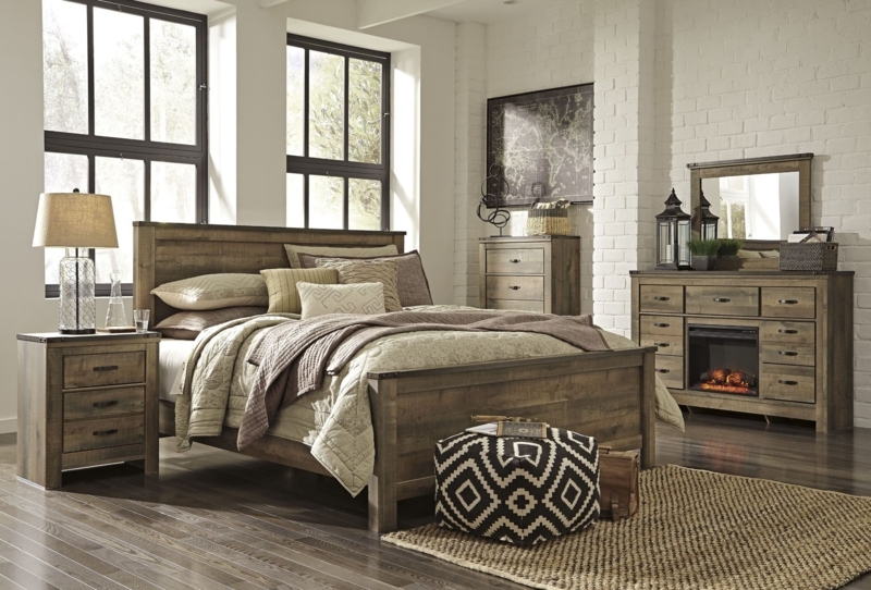 Rustic Bedroom Set with Fireplace Dresser and Natural Light