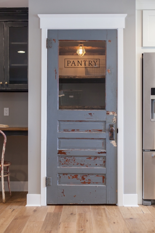 Rustic Blue Farmhouse Pantry Door with Glass Panel