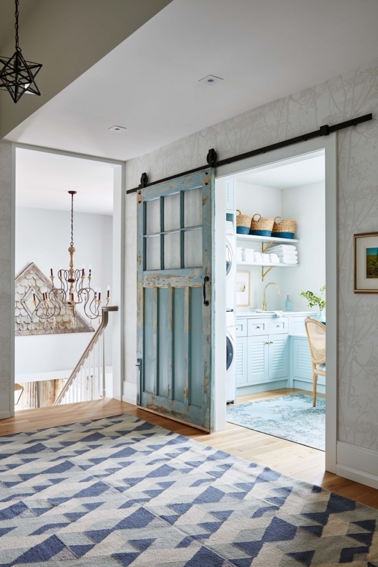 Rustic Blue Sliding Barn Door in Modern Farmhouse
