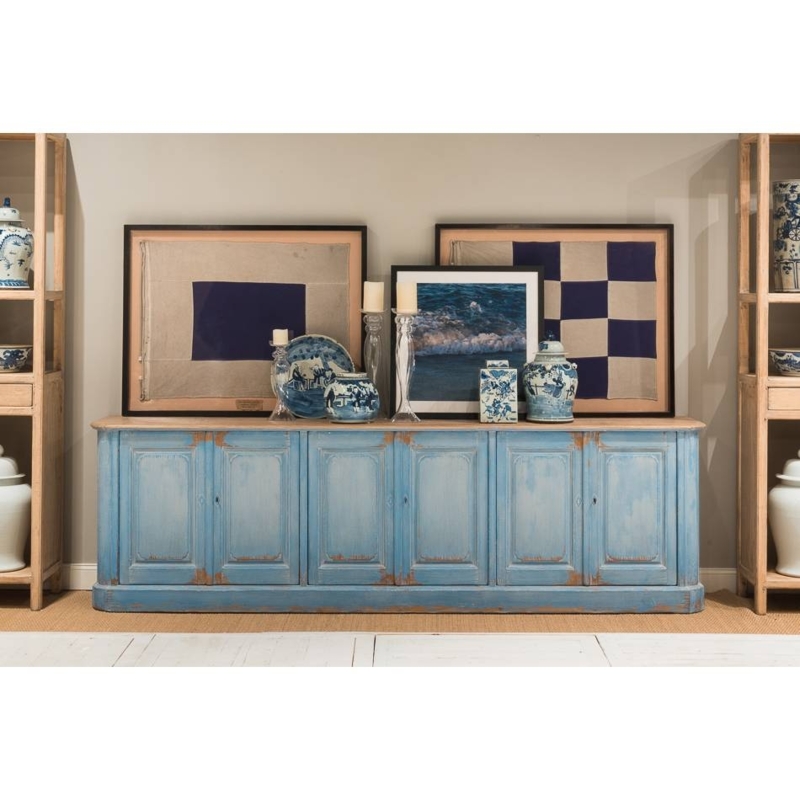 Rustic Blue Vintage Sideboard with Artistic Decor