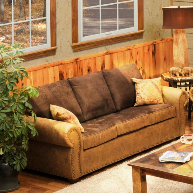 Rustic Brown Leather Sofa in Cozy Living Room