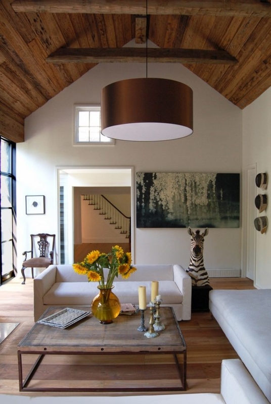 Rustic Cathedral Ceiling with Modern Living Room Style