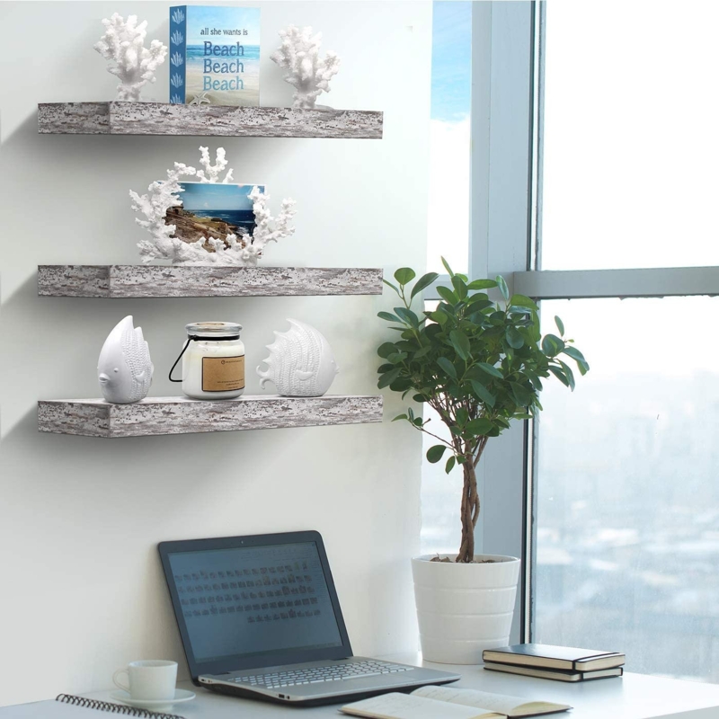 Rustic Coastal Floating Shelf Set with Beach Decor