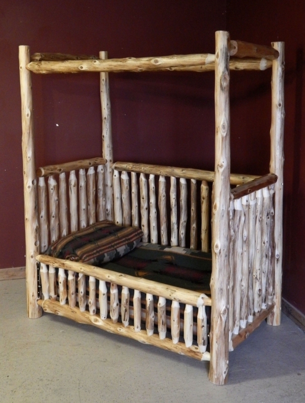 Rustic Convertible Log Canopy Baby Crib