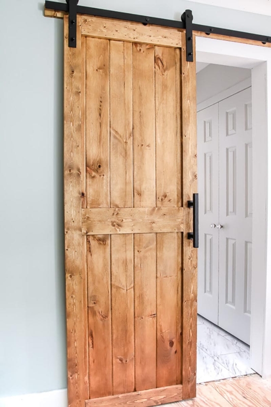 Rustic DIY Wooden Barn Door with Black Hardware
