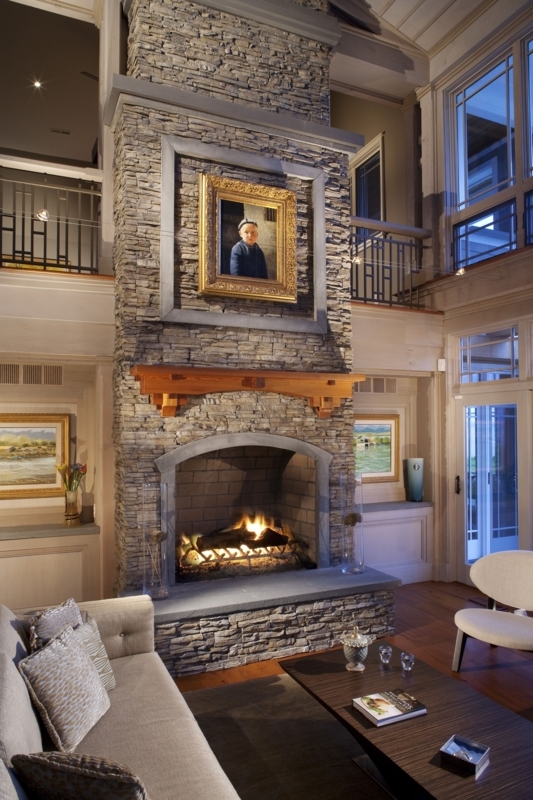Rustic Eldorado Stone Fireplace with Elegant Mantel
