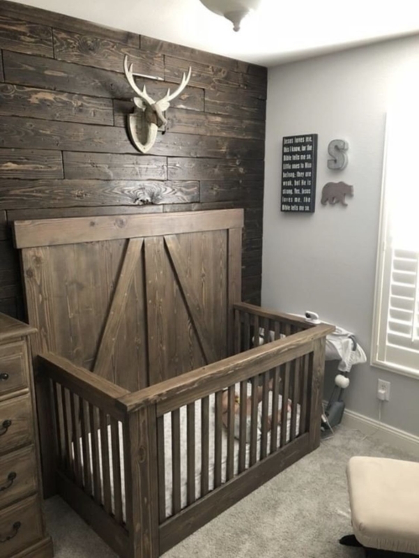 Rustic Farmhouse Crib with Distressed Wood Wall