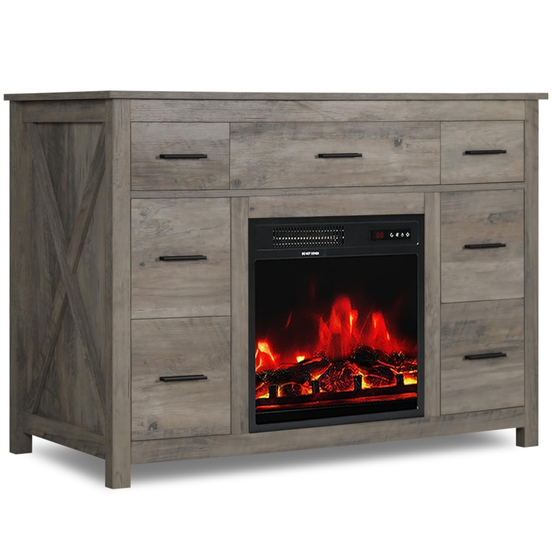 Rustic Farmhouse Dresser with Built-In Electric Fireplace