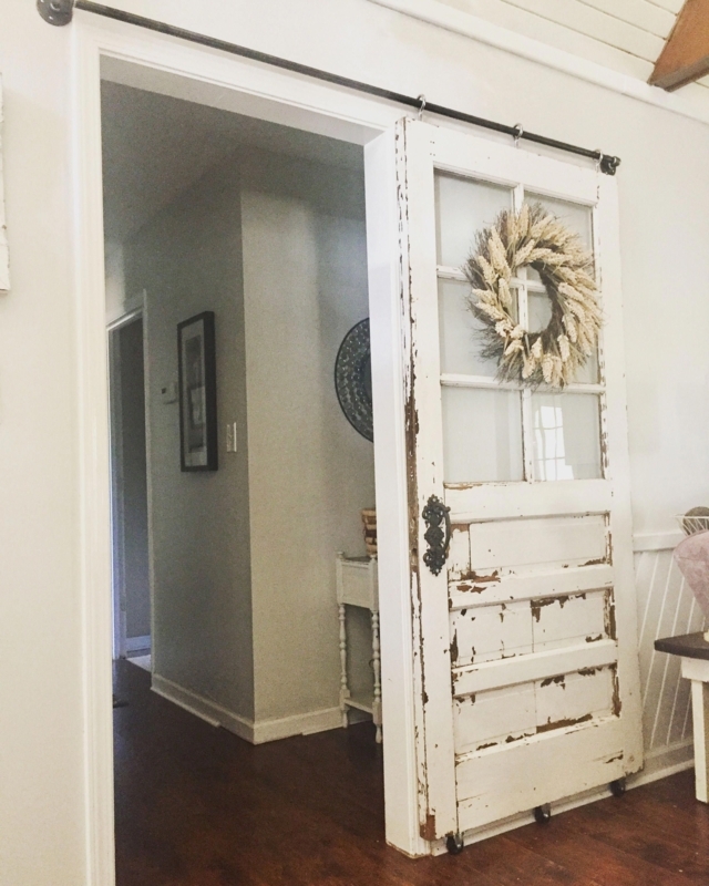Rustic Farmhouse Sliding Barn Door with Wreath