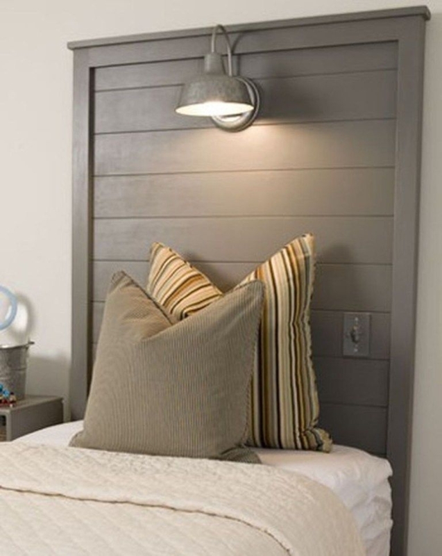 Rustic Gray Shiplap Headboard with Wall Lamp