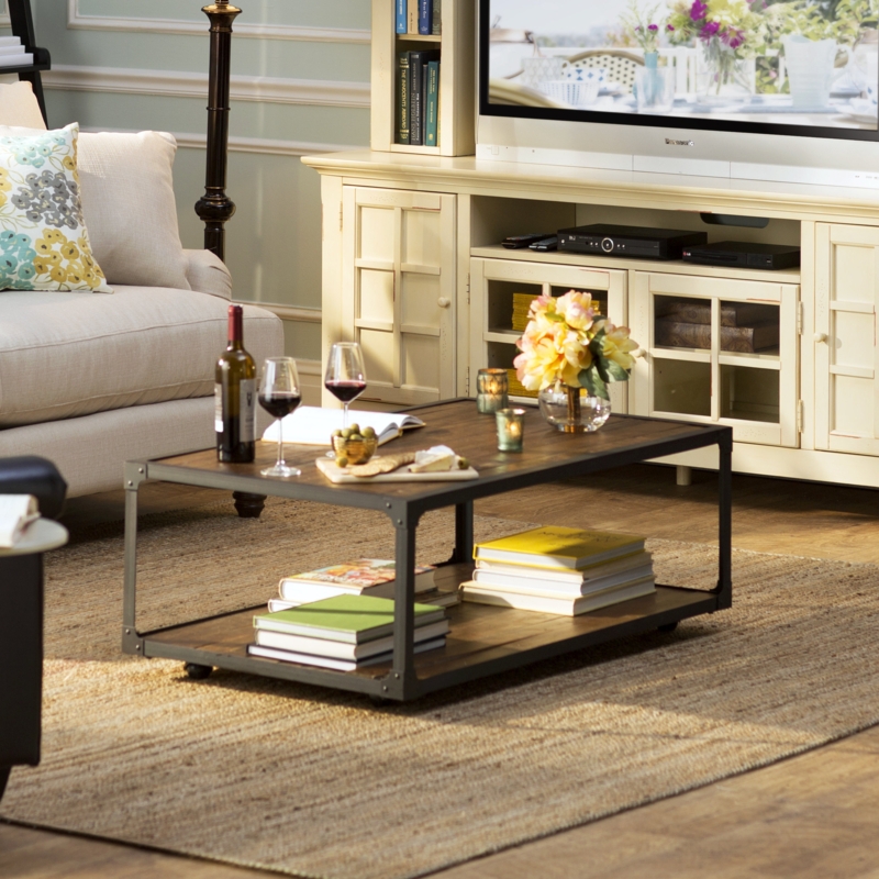 Rustic Industrial Coffee Table with Storage Shelf