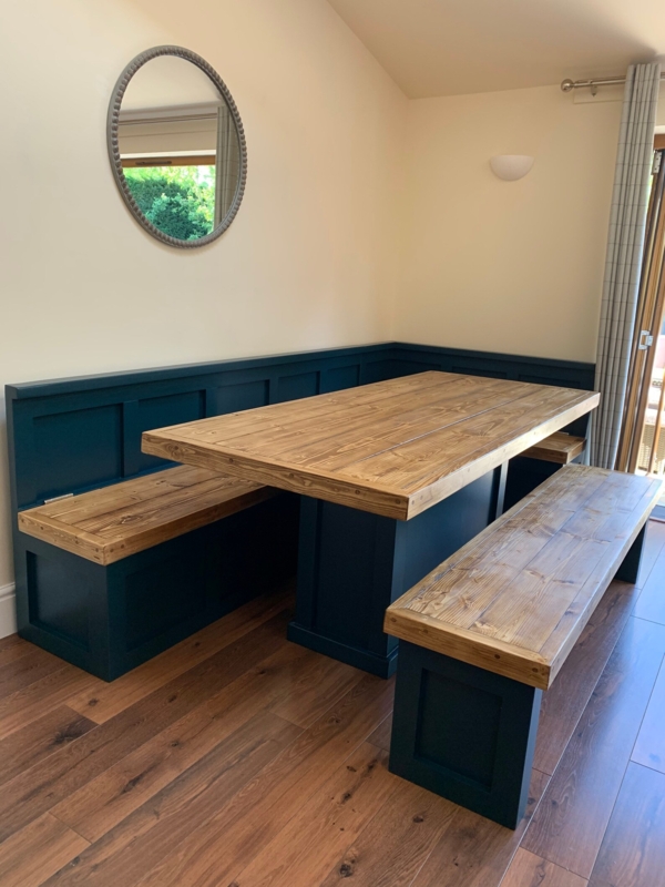 Rustic L-Shape Dining Banquette with Wooden Table