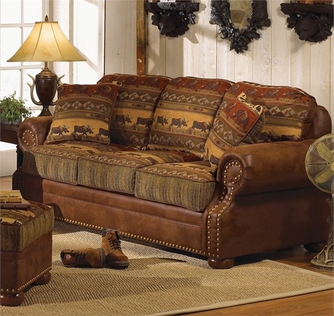 Rustic Leather and Patterned Country Sofa Design