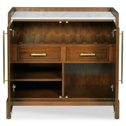 Rustic Mahogany Wood Bar Cabinet with White Marble Top