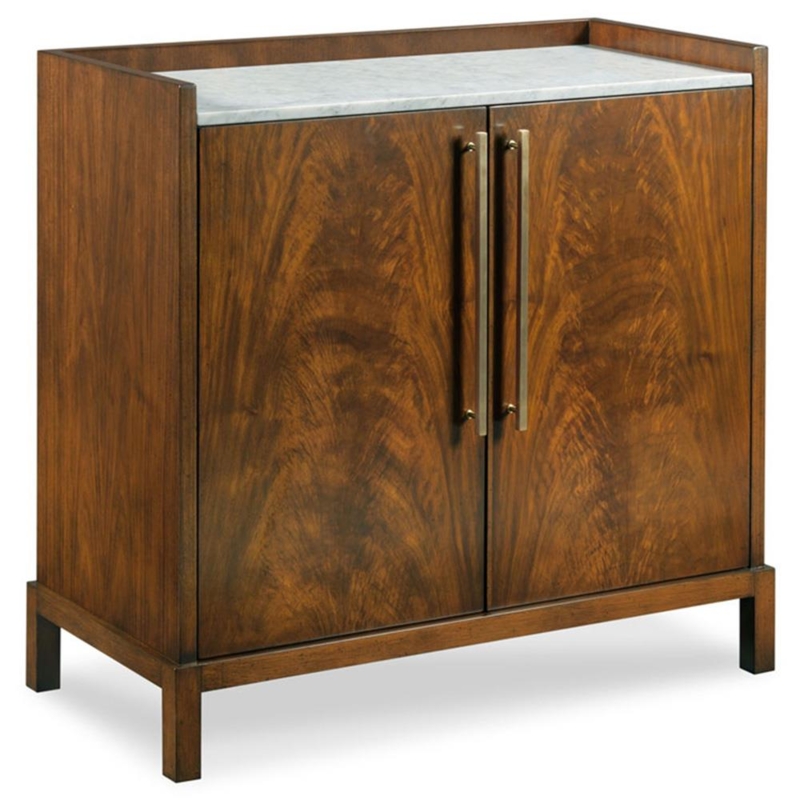 Rustic Mahogany Wood Bar Cabinet with White Marble Top