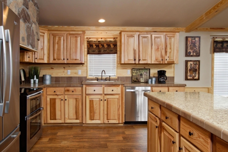Rustic Natural Wood Cabinets in Cozy Kitchen
