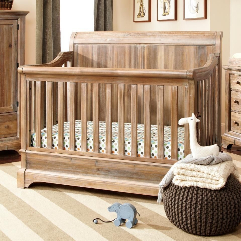 Rustic Natural Wood Convertible Baby Crib