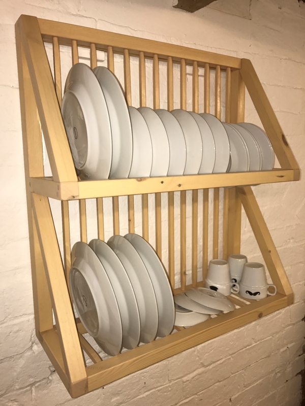 Rustic Pine Painted Oak Wall Plate Rack