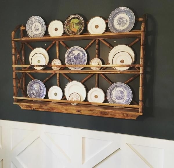 Rustic Rattan Plate Rack with Decorative Plates