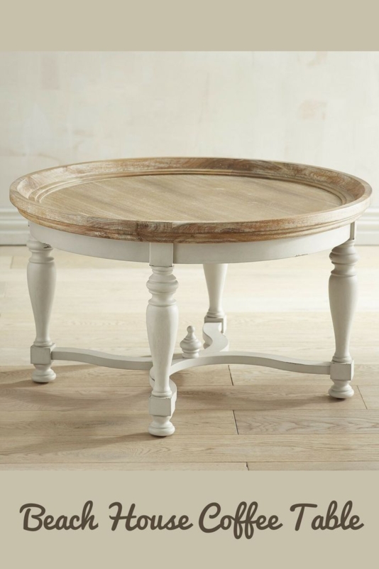 Rustic Round Wooden Beach House Coffee Table
